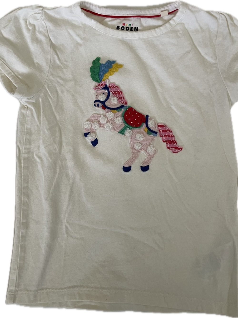 Mini Boden White Tee with Colorful Unicorn Appliqué